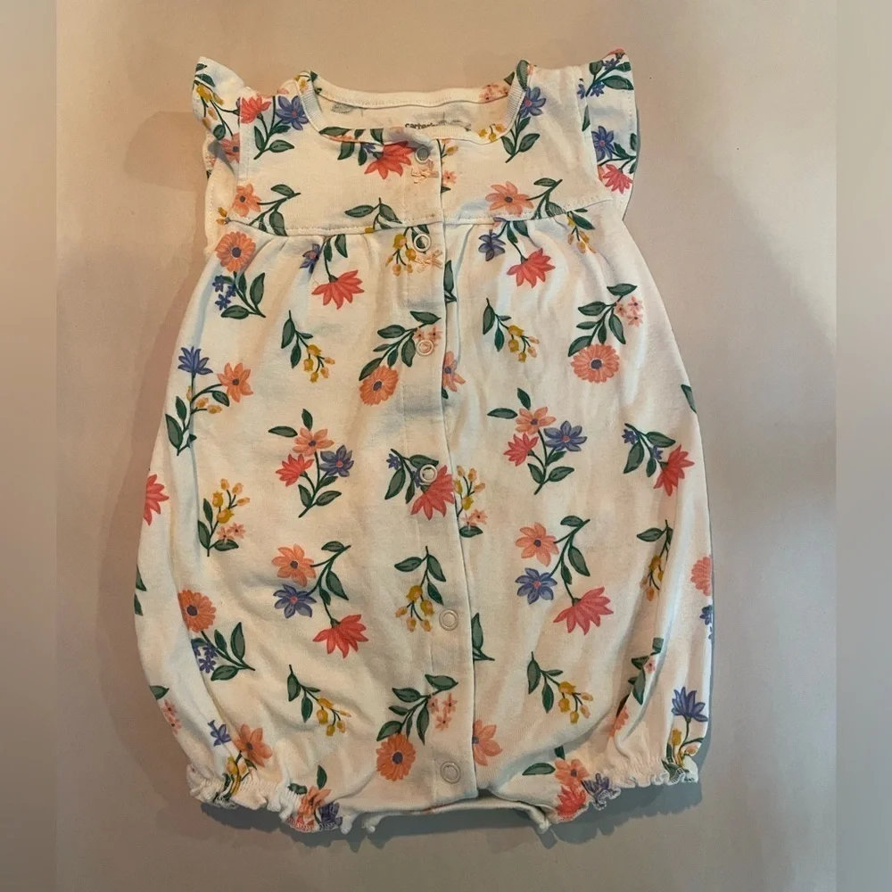 Carters White with Floral Patterned Baby Romper - 9 months old